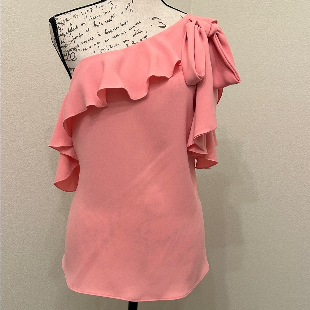 Trina Turk asymmetrical Pink Ruffle Blouse
